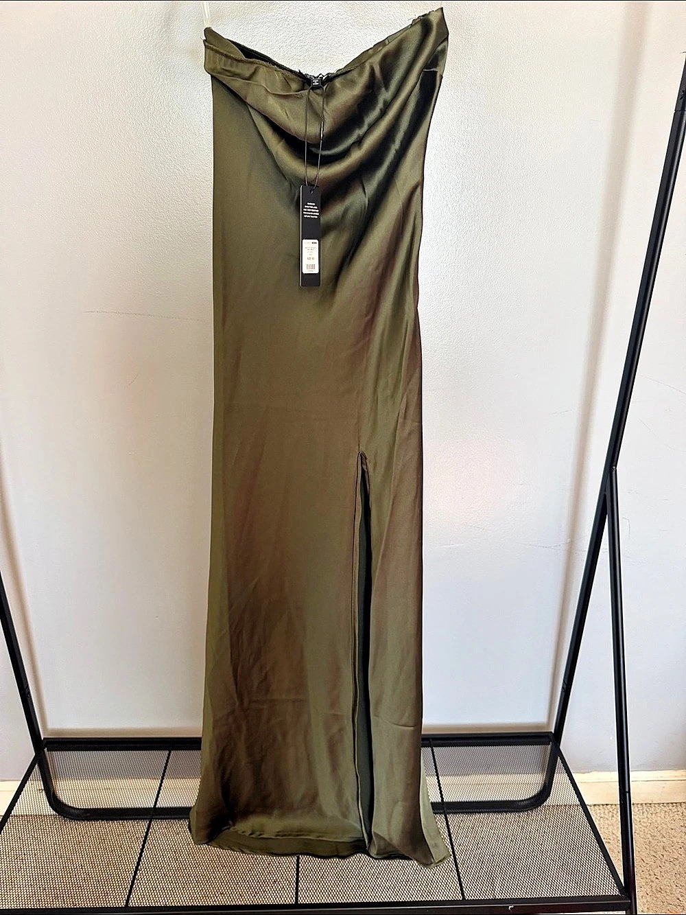 Fashion Nova Arlette Tube Satin Maxi Dress Olive Satin Maxi Dress Size XS NWT
